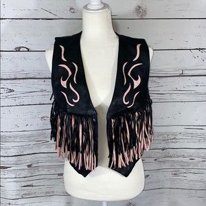 Black and pink leather riding vest